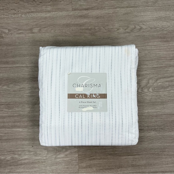 Charisma Cal King Sheet Set 6pc Blue and White Striped